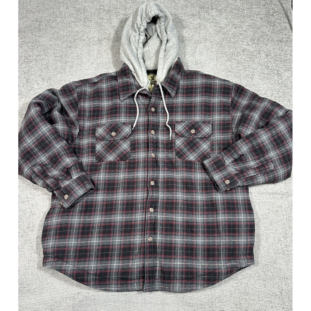 Field & Stream Shacket Mens XXL Flannel Shirt Jacket Hoodie Quilted Lining - Picture 4 of 11